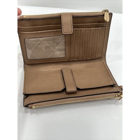 Michael Kors Jet Set Travel Large Double Zip Phone Wallet Brown Tan Leather - Picture 6 of 14